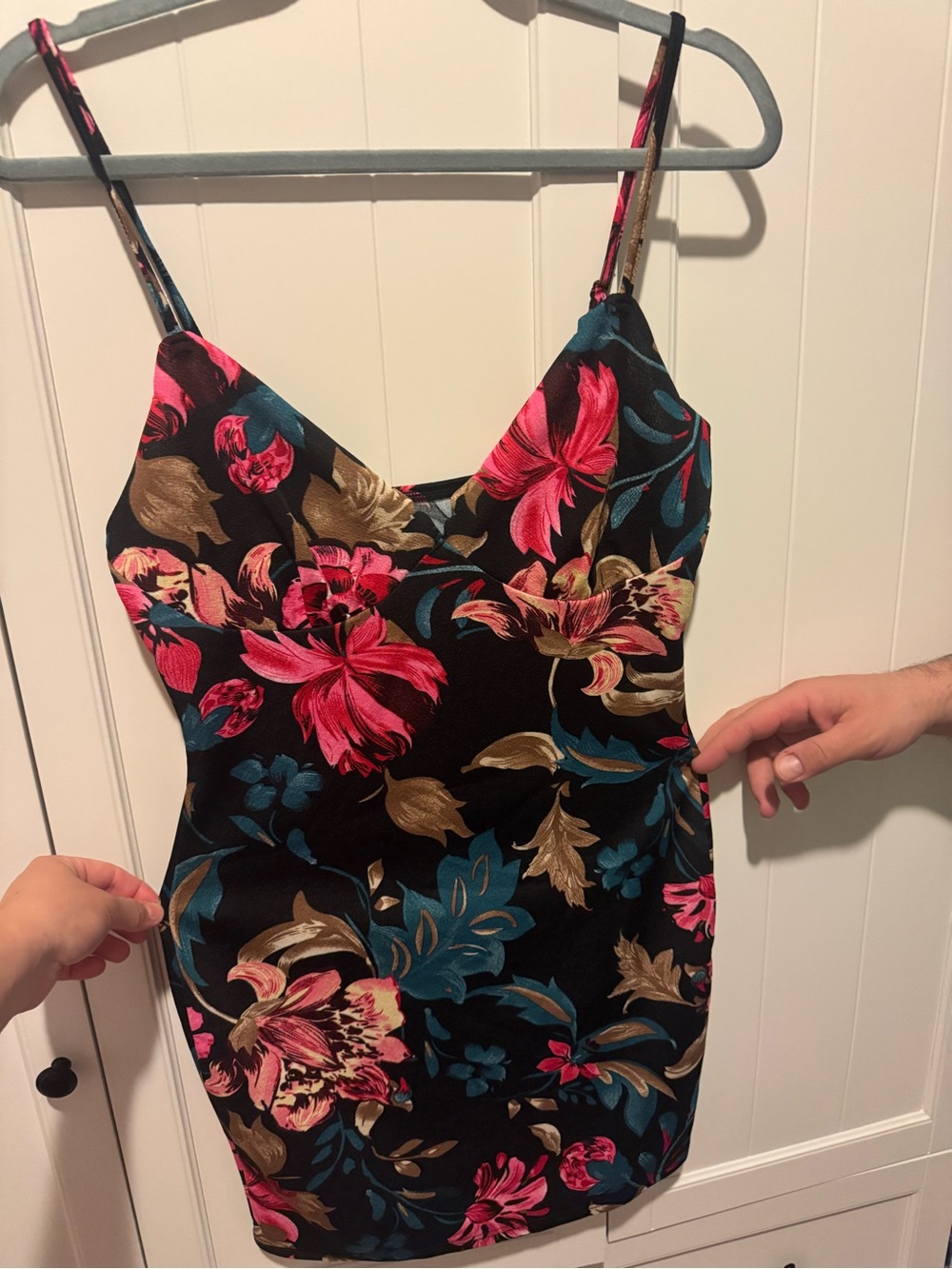 Black Floral Spaghetti Strap Bodycon Dress